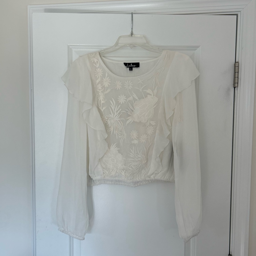 White Embroidered Blouse by Lulus